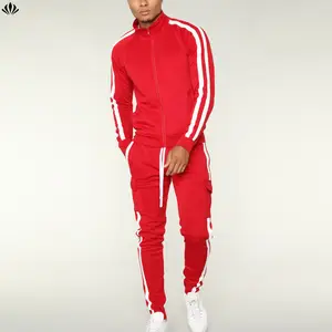 गर्म बिक्री निजी लेबल डबल धारी स्लिम फिट जिम ट्रैक जैकेट और ट्रैक के साथ tracksuit पैंट