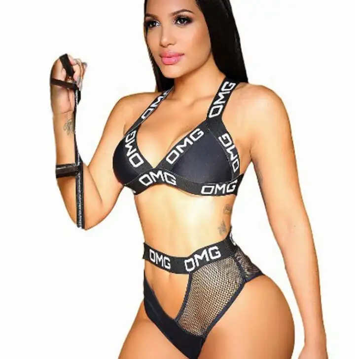 Conjunto de biquíni sensual estampado com corda adulta, roupa de praia sensual