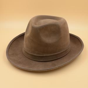Chapeau fedora d'espion Gangster Gunslinger en cuir de vachette marron de luxe pour fête MH-3058 Halloween - Product Image 1