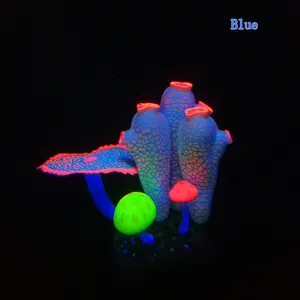 水族馆鱼缸装饰人造塑料植物水下软珊瑚装饰荧光海葵珊瑚柱