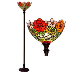 Rote Rose gebeizte Farbe Bardak Lambalar Retro Tiffany Torch iere Luxus Wohnzimmer Schlafzimmer Lampen Tiffany Stehlampe