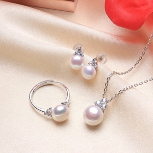 Set di Gioielli in Argento Sterling 925 con Collana, Anello e <span class=keywords><strong>Orecchini</strong></span> con <span class=keywords><strong>Perle</strong></span> <span class=keywords><strong>d</strong></span>'<span class=keywords><strong>Acqua</strong></span> <span class=keywords><strong>Dolce</strong></span> 7-9mm - Product Image 4
