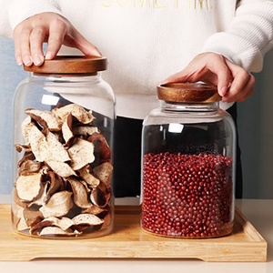 Meravigliosa bocca larga grande capacità di legno di Acacia barattolo di <span class=keywords><strong>vetro</strong></span> contenitore di cereali con coperchio in legno di Acacia - Product Image 1