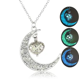 New Hot Moon Glowing Necklace Gem Charm Jewelry Silver Plated Women Hollow Luminous Stone Necklace