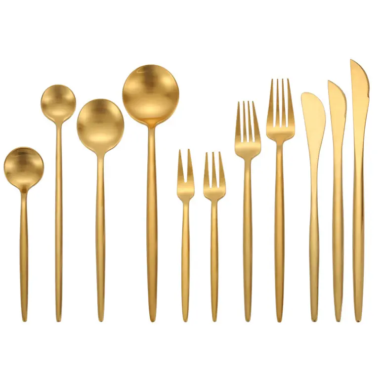 Wedding Party Dinnerware Set Stainless Steel 18/8 Gold Matte Plated Flatware Set Fork Knife Spoon Hotel Restaurant Cutlery Set