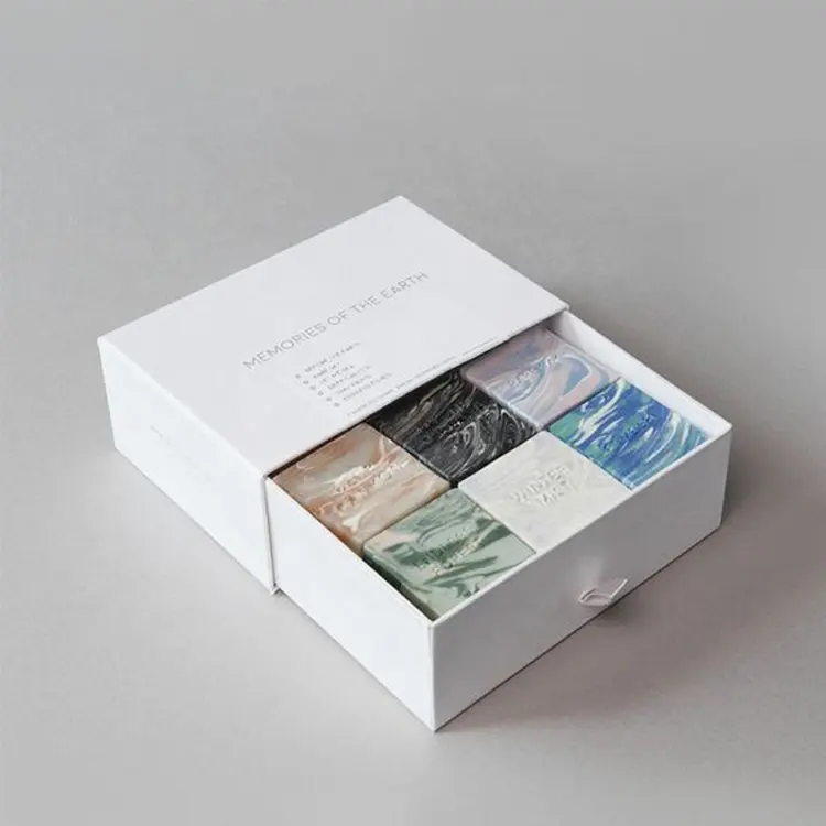 Bajo MOQ personalizado de impresión de lujo duro reciclado blanco pequeño jabón caja de cartón de regalo de joyería de corredera de cajón de caja de la joyería