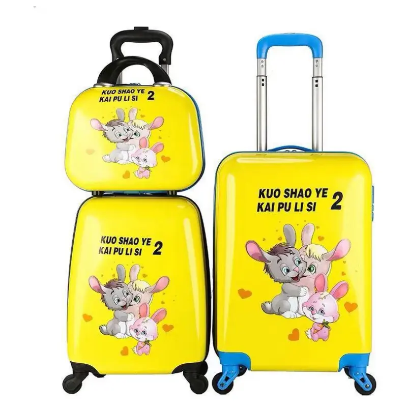 Cool leather New style bag 4 Wheels Children Trolley 45 cm/50cm/55cm kids wheeled luggage bag