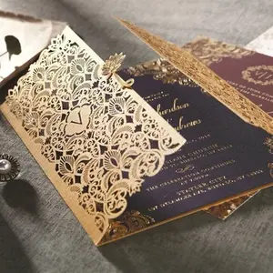 Romantico Oro Tri Fold Laser Cut Carte di Nozze Inviti di Nozze