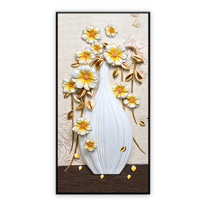 Nouvelle conception d'art mural pour décoration intérieure, <span class=keywords><strong>fleurs</strong></span> dorées et <span class=keywords><strong>vase</strong></span>, peinture en relief 3D - Product Image 1