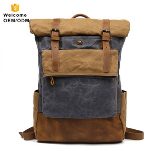 algodón portátil de vintage negro venta al por mayor bolsa de la escuela Mochila De Cuero impresión de la lona mochila - Product Image 2