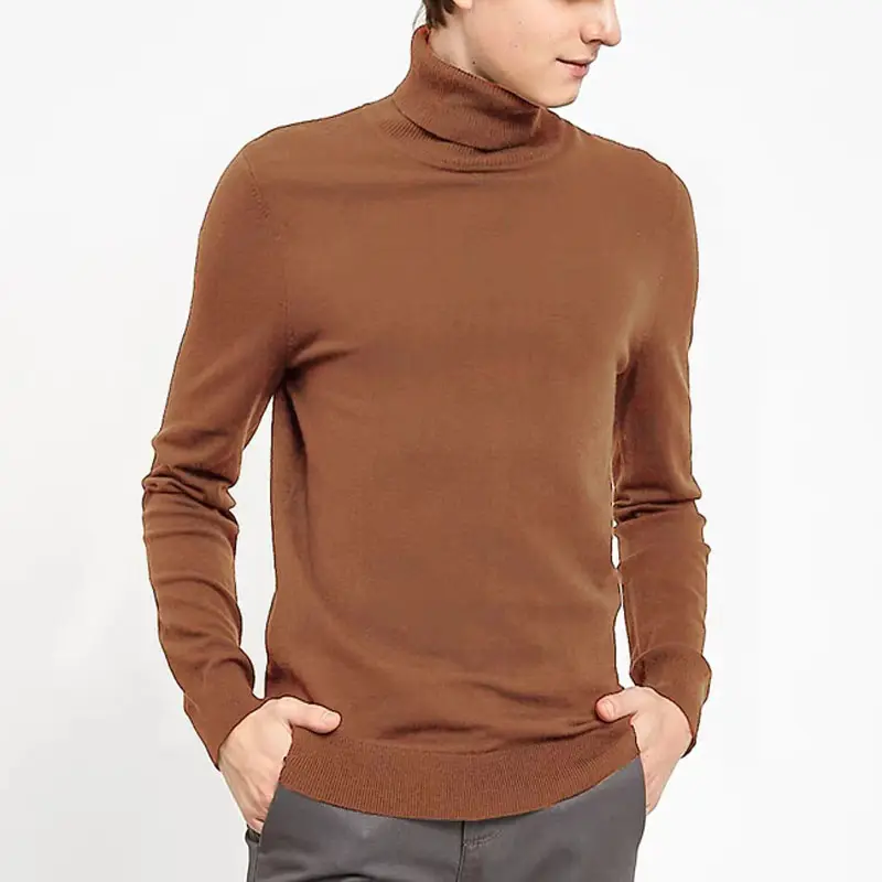 Sweater Akrilik Pria, Turtleneck Lembut Warna Soild OEM untuk Lelaki