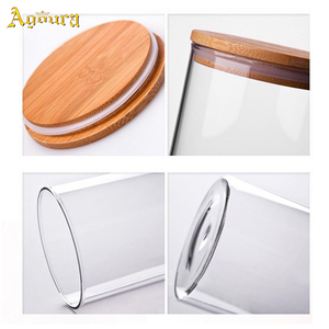Pot en verre de stockage en vrac personnalisé avec une variété de spécifications, avec couvercle en bambou pour les aliments, bouteille en verre avec couvercles en bois - Product Image 2