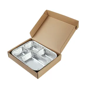 800ml 4 Compartment Foil Lunch Box Disposable Aluminum Foil Takeaway Food Container With Customized LOGO Package