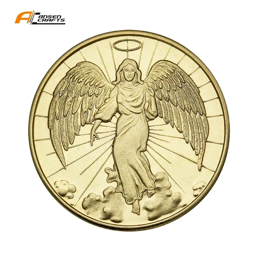 الكاثوليكية الملاك عملة العتيقة مطلية بالذهب 24k جيب رمز الكاثوليكية الملاك الحارس عملة