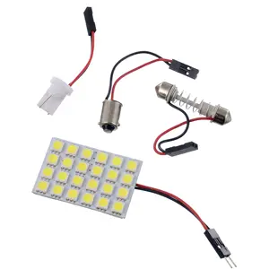 汽车T10 Ba9s 5050 24SMD LED面板内饰白光花饰顶灯灯泡行李箱pc板阅读灯天花板灯泡