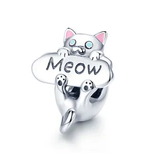 Qings Cat Charm-colgante de gato de Plata de Ley 925, accesorio de joyería