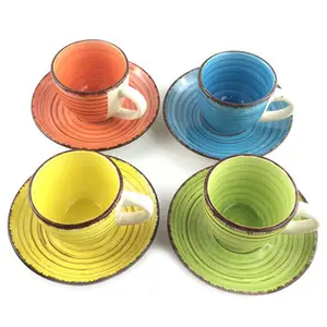 90cc Hot selling custom branded handpainted ceramic cup and saucer tea coffee cup