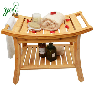 Bamboo Spa Bath Shower Stool & Bench with Storage Shelf