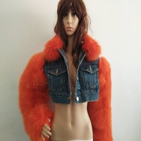 Femmes Hiver Jeans Courte Style Veste En Jean avec Col En Fourrure De Raton Laveur fourrure bras