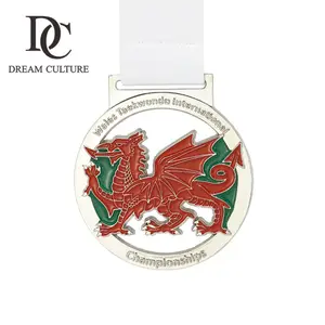 Personalizado Chapado en recuerdo de símbolo del Dragón taekwondo eventos importantes de metal medallas con Círculo