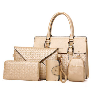 2018 Venta caliente hermosa chica clásico de oro de cuero de la pu de 5 en 1 Unidades bolso de mano las mujeres bolso con <span class=keywords><strong>precio</strong></span> barato - Product Image 3