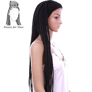 Parrucche Sintetiche Ignifughe di Alta Qualità, Nere, Viola, <span class=keywords><strong>Bionde</strong></span>, Lunghe 28 Pollici, con <span class=keywords><strong>Trecce</strong></span> Box Braids e Frontale in Pizzo - Product Image 2