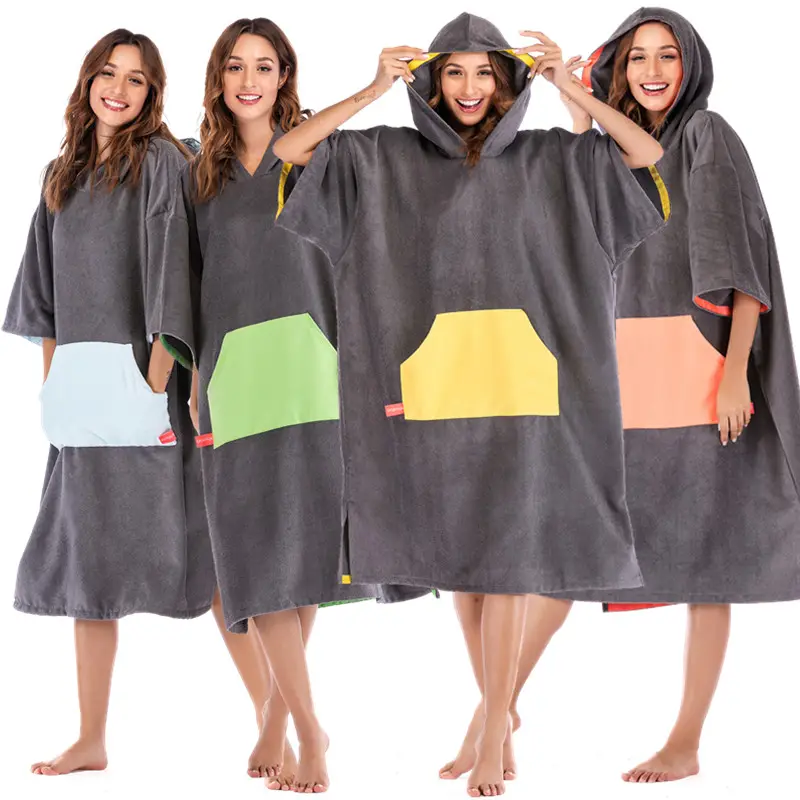 hooded poncho Custom design microfiber terry bats sleeve poncho boat coat for surfing drying robe
