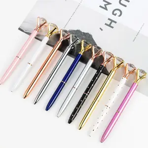 Fashion Besar Karat Berlian Pen Crystal Gem Pulpen Cincin Pernikahan Kantor Cincin Logam Roller Ball Pen