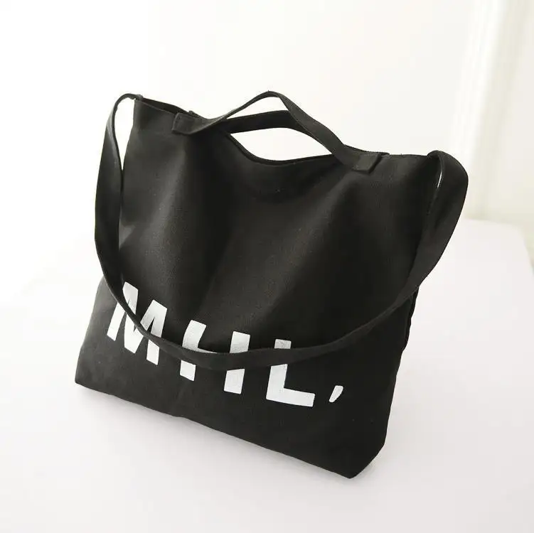 Heli Dual-use Black Canvas Tote Cotton Shopping Bag With Logo