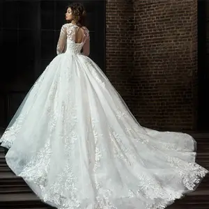 Robe De mariée en dentelle, ligne A, manches longues, festonné, robe De luxe