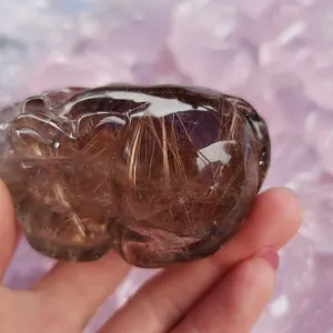 Nuovi prodotti in oro naturale rutilato quarzo cristallo intagliato pixiu pendente