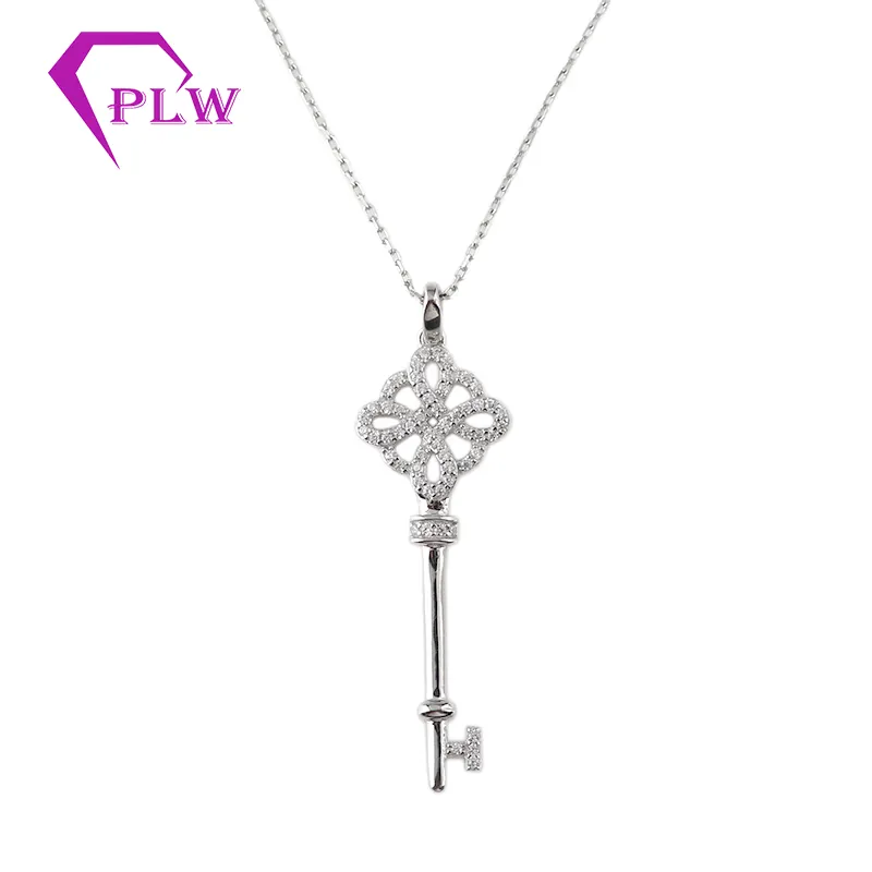 Provence Jewelry Simple Design Key Style 1.5mm Melee Synthetic Moissanite Diamond Necklace Pendant