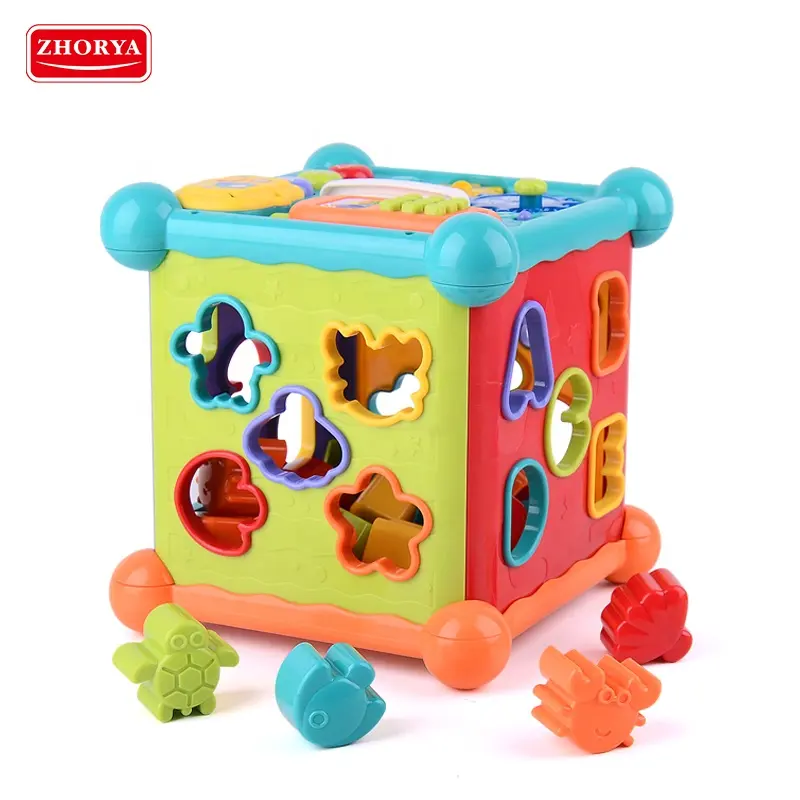 Caixa de música com som infantil rc, brinquedo de cubo para bebês inteligente com blocos