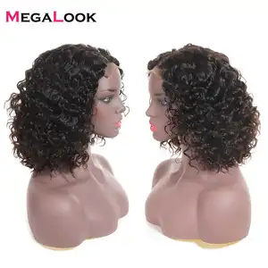 Wig Renda Depan Wanita, Rambut Palsu Hitam Wanita Renda Rambut Manusia Pendek Potongan Kutikula Keriting Murah