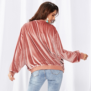 Dropship Otoño Invierno damas de gran tamaño con cremallera de manga larga de terciopelo rosa <span class=keywords><strong>abrigo</strong></span> corto Mujer moda chaqueta - Product Image 5