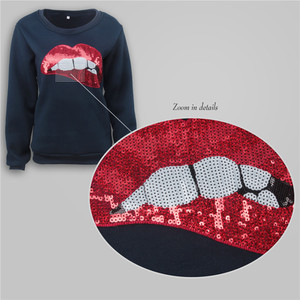 <span class=keywords><strong>Cuello</strong></span> redondo <span class=keywords><strong>Jersey</strong></span> labio lentejuelas suéter de manga larga sudadera de manga larga - Product Image 6