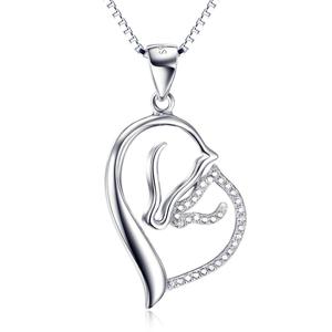 Gioielli raffinati 925 Sterling Silver madre bambino <span class=keywords><strong>cavallo</strong></span> amore zircone cuore <span class=keywords><strong>collana</strong></span> pendente per donna - Product Image 1