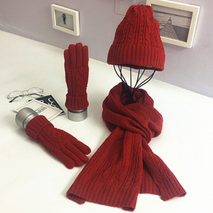 Tricoté <span class=keywords><strong>Laine</strong></span> Trois-Pièce Ensemble Solide Couleur <span class=keywords><strong>Col</strong></span> Roulé Chaud De <span class=keywords><strong>Laine</strong></span> Chapeau Écharpe Gants Ensemble - Product Image 3