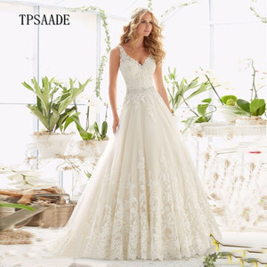 Newest Design Appliques Beaded Crystal <strong>Belt</strong> Bridal Gown <strong>a</strong> Line V Neck Buttons Back <strong>Wedding</strong> <strong>Dress</strong> 2025 Vestido De Novia - Product Image 1