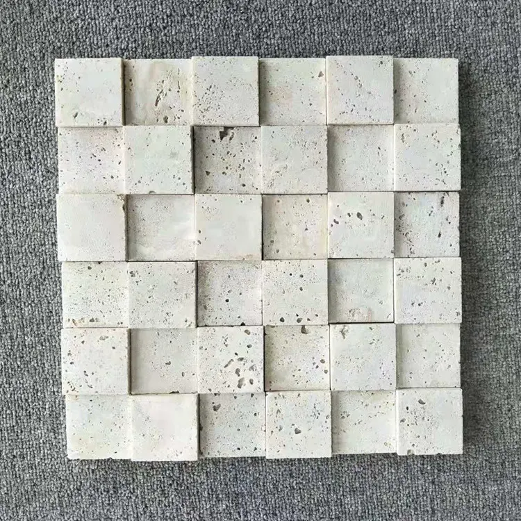 SHIHUI China Weiß Travertin Schöne 3D-Design Wand dekoration Beige Travertin Fliesen Mosaik für Schwimmbad Coping Boden