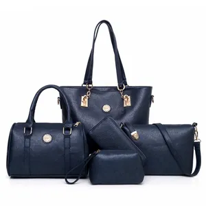 Wholesale PU ladies customizable handbags 5 in 1 set Lady purses and handbags for women
