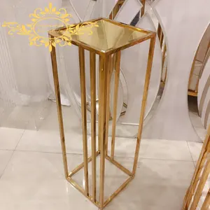 Golden Mirror Top Stainless Steel Stands for event decoration Flower Cake Stands
