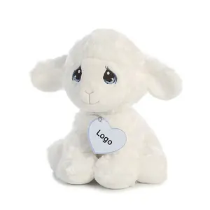 Edredón bordado blanco para niños, mascota de granja, animales de peluche, oveja, oveja, juguete personalizado, 28cm