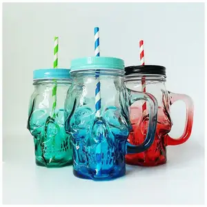 Hot selling 500ml Shantou glass mason jar with straw glass beer mug drinking cup for Water Juice Milk