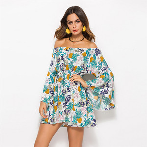 <span class=keywords><strong>Logo</strong></span> personnalisé 2019 D'été Off Épaule Longue Cloche Manches Floral Court Skater Robe Femmes - Product Image 6