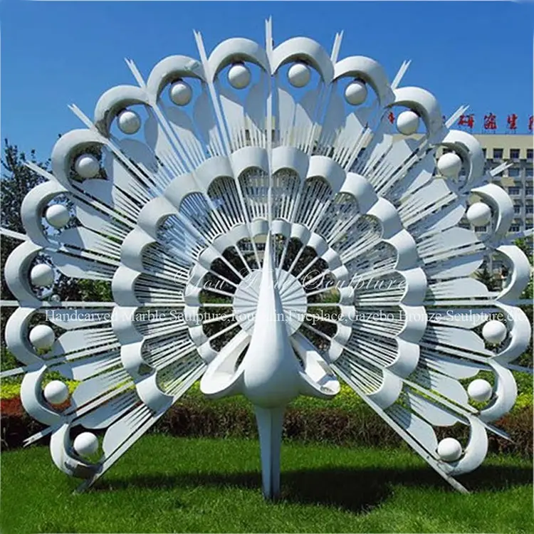 metallo di grandi dimensioni in acciaio inox pavone scultura animale