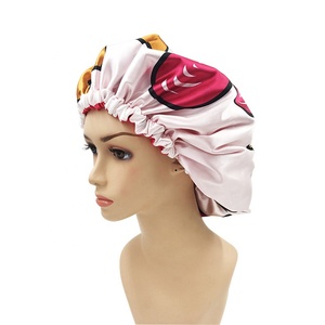 2024 Design imprimé personnalisé Extra Large Xl taille étiquette privée Nylon Satin Fabricant doublé Jumbo jaune blanc Turban bonnet de <span class=keywords><strong>douche</strong></span> - Product Image 4