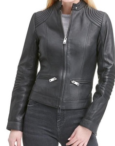 Chaqueta de cuero para mujer, abrigo de moda de otoño e invierno de cuero de oveja, ropa de fábrica, ropa de mujer, poliéster personalizado - Product Image 5
