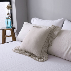 Dropshipping 100% <span class=keywords><strong>Housse</strong></span> <span class=keywords><strong>de</strong></span> <span class=keywords><strong>coussin</strong></span> en <span class=keywords><strong>lin</strong></span> carré à volants avec technique tissée à motif solide pour la maison, l'hôtel et l'hôpital. - Product Image 2