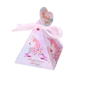 High Qualtity New Europe Triangular Pyramid Style Candy Box Party Supplies Paper Gift Boxes with THANK YOU Card and Ribbon